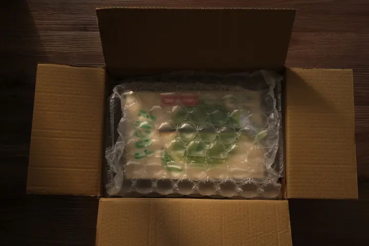 Protective bubble wrap inside a shipping carton