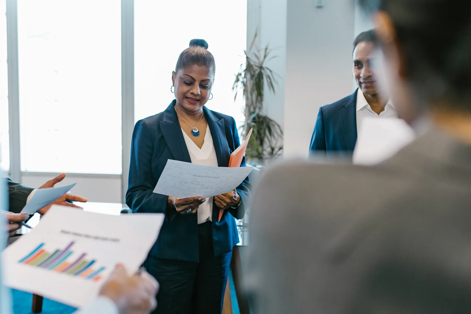 Professional business discussion in a modern office