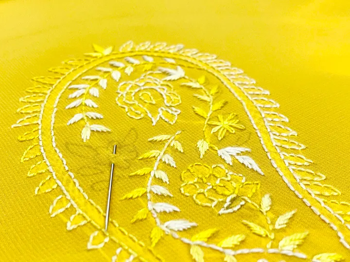Close-up embroidered textile detail