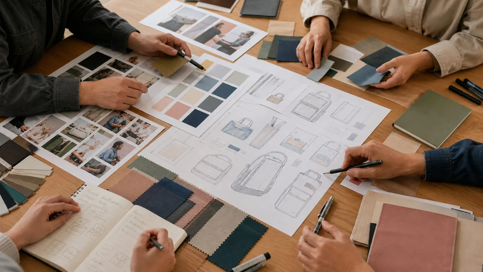Design team reviewing market references and product mood boards