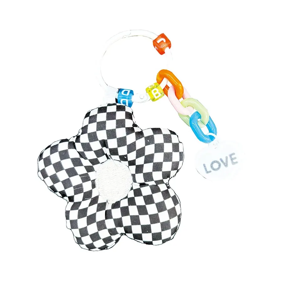 Checkered Padded Flower Bag Charm