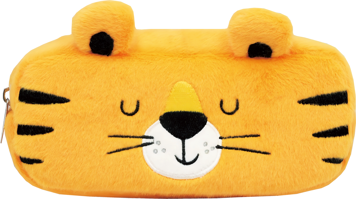 Plush Fur Pencil Case with Embroidered 3D Ears