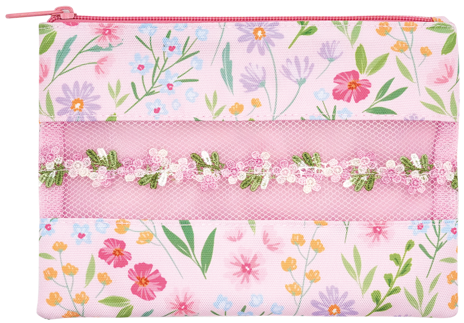 Printed 600D Flat Pencil Case with Mesh Panel