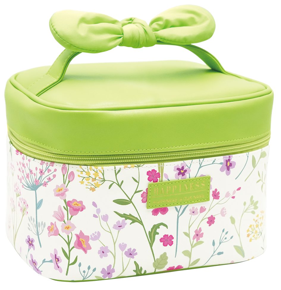 Printed PU Cosmetic Bag with Padded Bow Handle