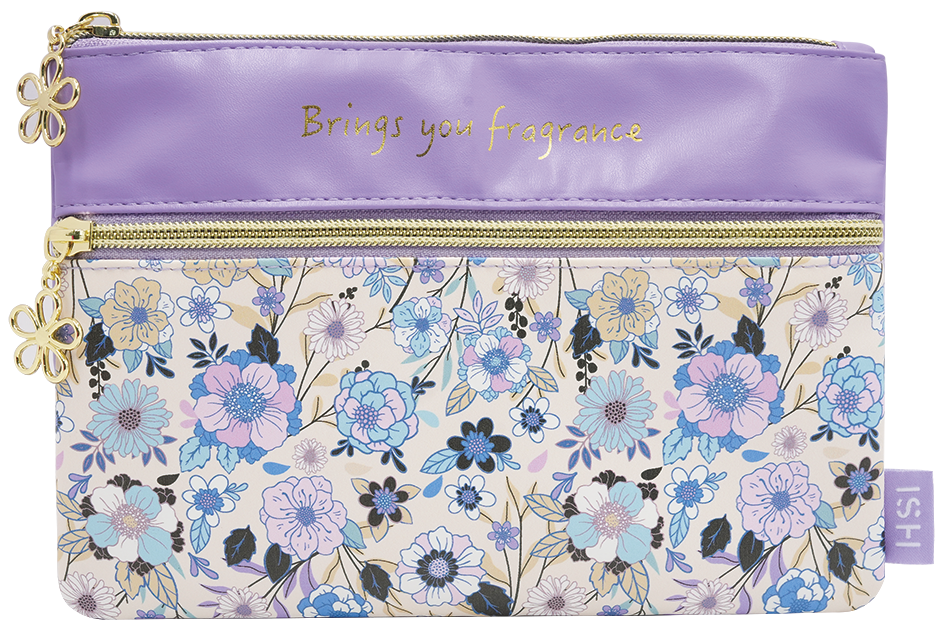PU Flat Pencil Case with Floral Metal Pull